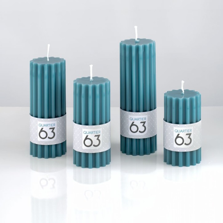 Stumpenkerzen Set gerillt Farbe: ozean VE 4 Kerzen/Packung